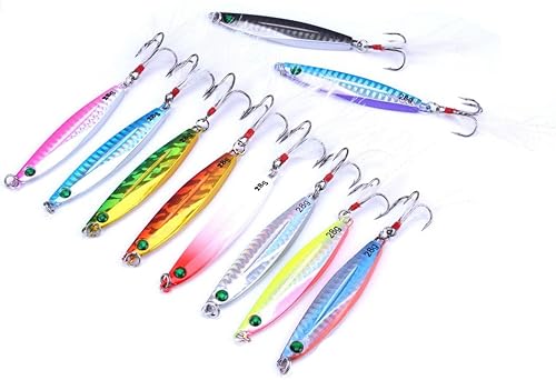 Miniatura 8 de Aorace 10 piezas de metal duro jigs buceo pesca mar señuelos minnow Popper cebos aparejos Crankbait agua salada señuelos de agua dulce con pluma