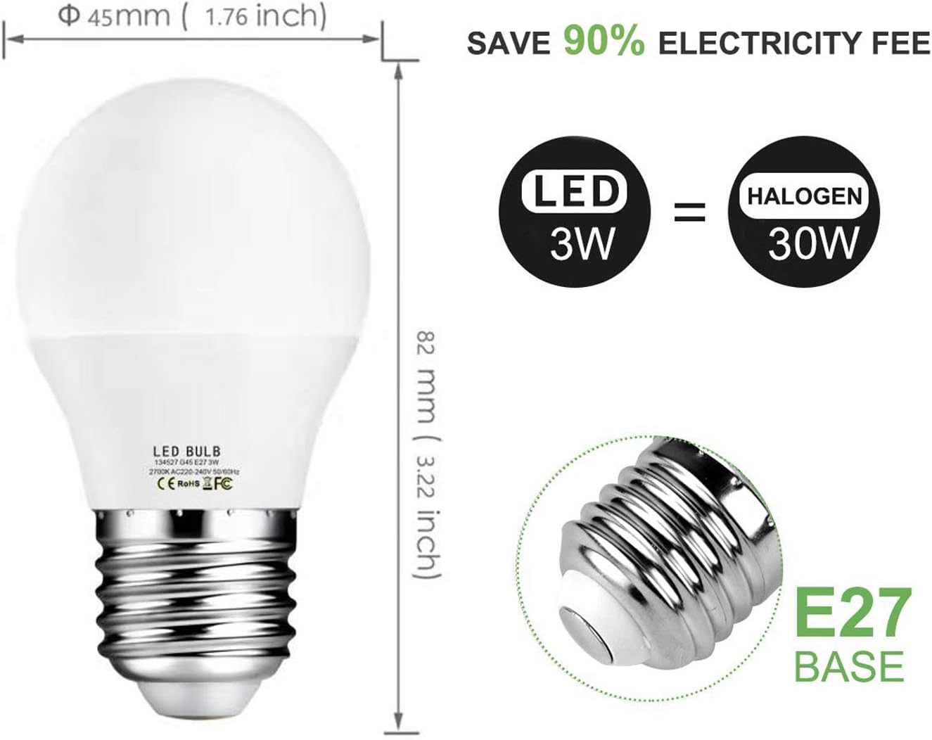 Tofisr Żarówka LED E27 3W Ciepła Biała 2700K 220-240V zdjęcie 2