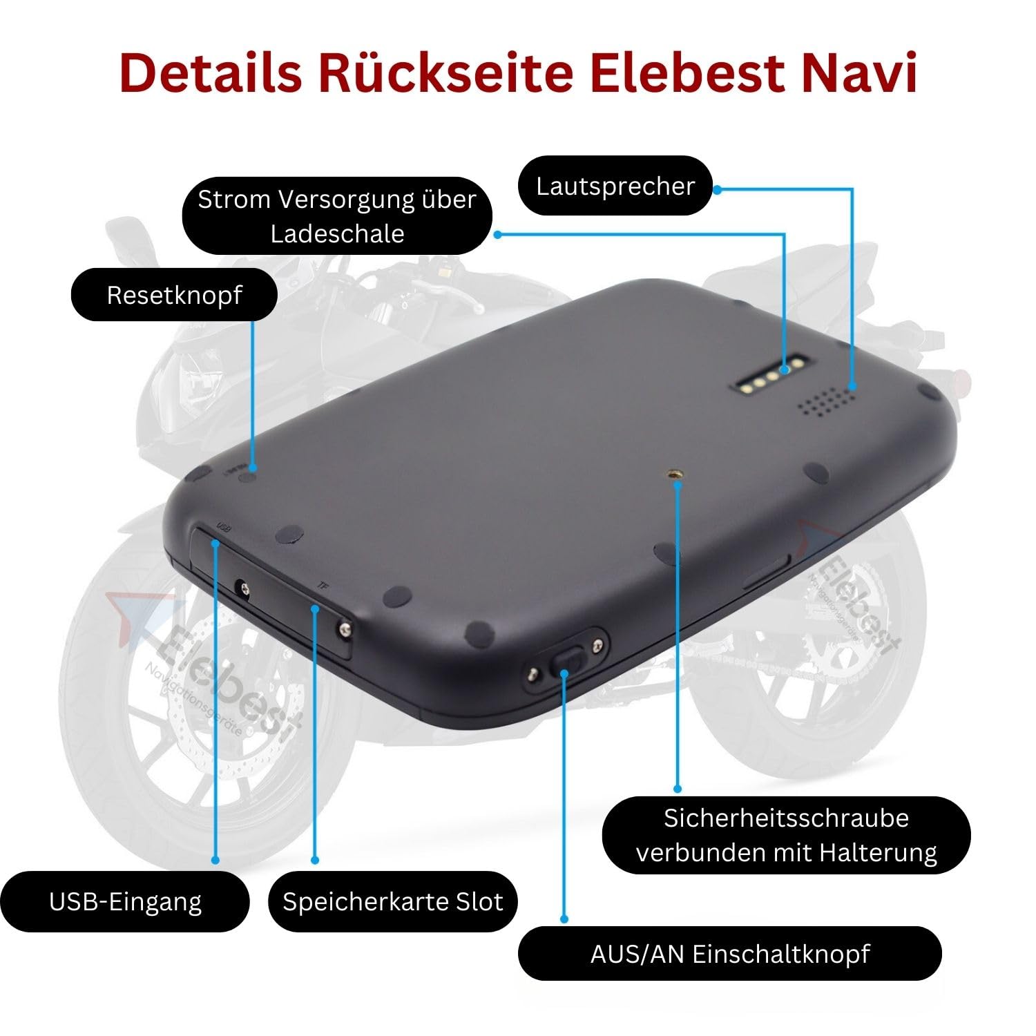 Elebest Rider W5 – 5 Zoll Motorrad-Navi | Wasserdicht (IPX7), Stabile Lenkerhalterung, Radarwarnung, PC-Tourenplanung & Europa-Karten 2026
