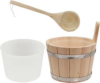 HAF Saunakübel Set Nadelholz 5 Liter mit Einsatz und 40cm Saunakelle aus Kiefernholz | Feuchtigkeitsresistenter Aufgusseimer | Hochwertiges Sauna Zubehör | Qualität: Made in Germany