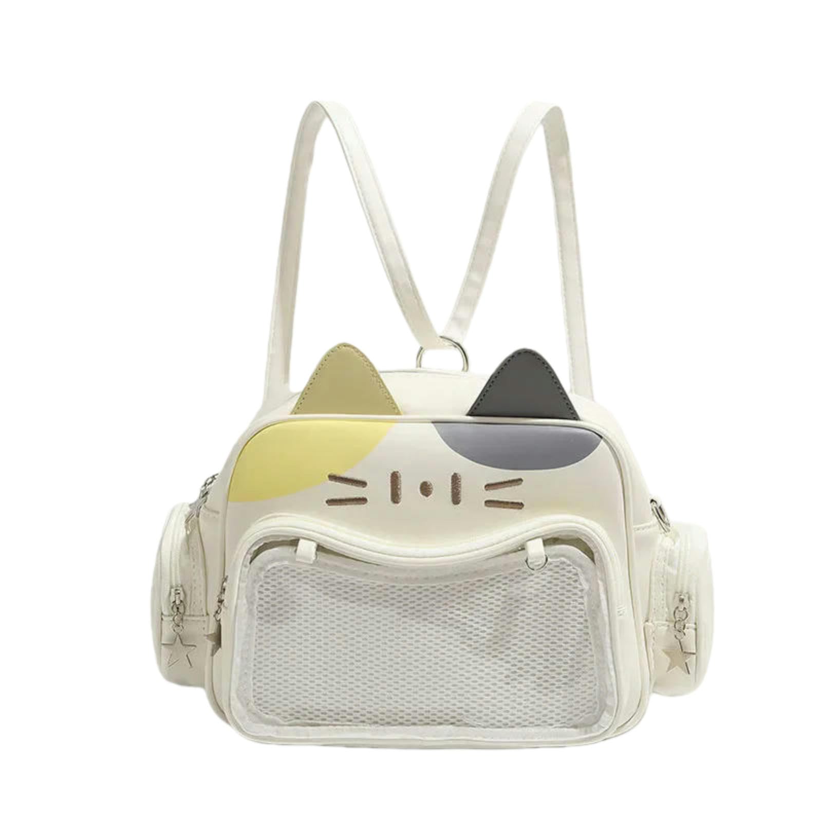 Gyios Women's Yellow-Gray Bag Fashion Backpacks Y2k Korean Japan Kawaii Cat Ita Pu Cute Girls Transparent Pocket Aesthetic Shoulder Crossbody Bags
