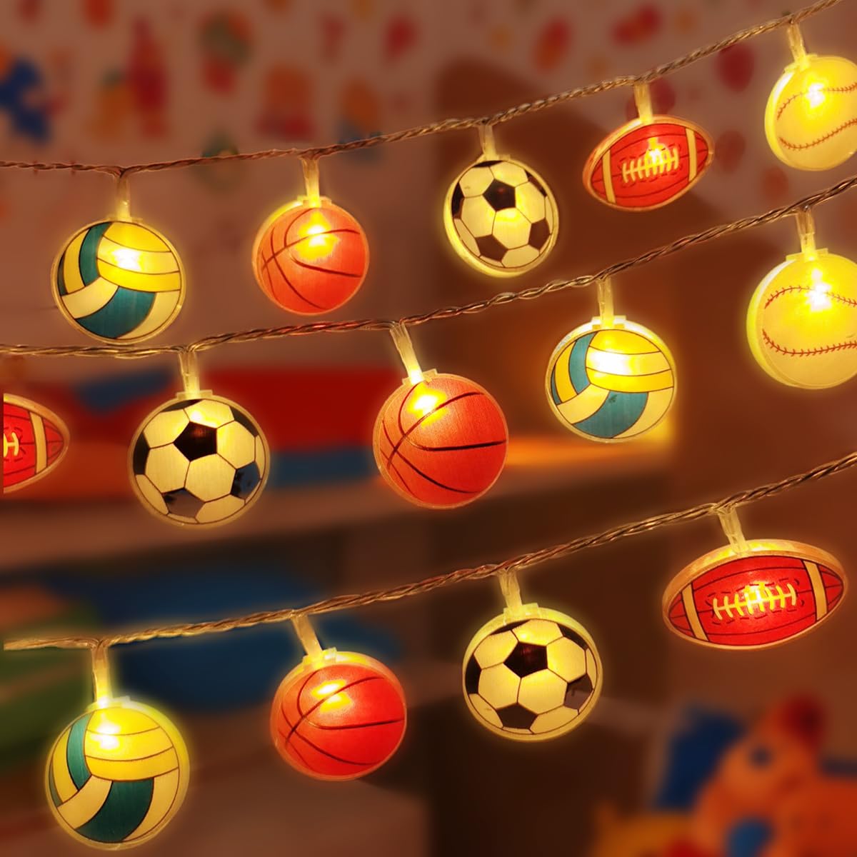 GUOCHENG Children's Fairy String Lights, 10LED 1.55M Kid's Room Nuesery Fairy Light Strings, Football Soccer Basketball Decoration, Bedroom Background
