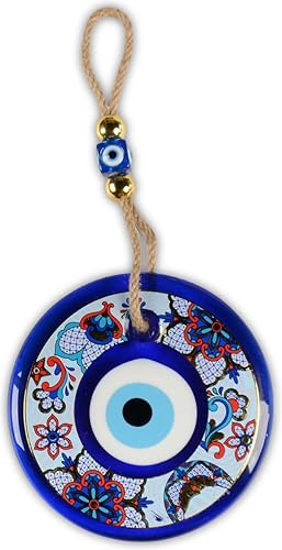 Miniatura 9 de Adorno colgante de pared de cuentas contra el mal de ojo de 5 pulgadas, dije de protección del hogar, cuentas turcas de Nazar, adorno hecho a mano