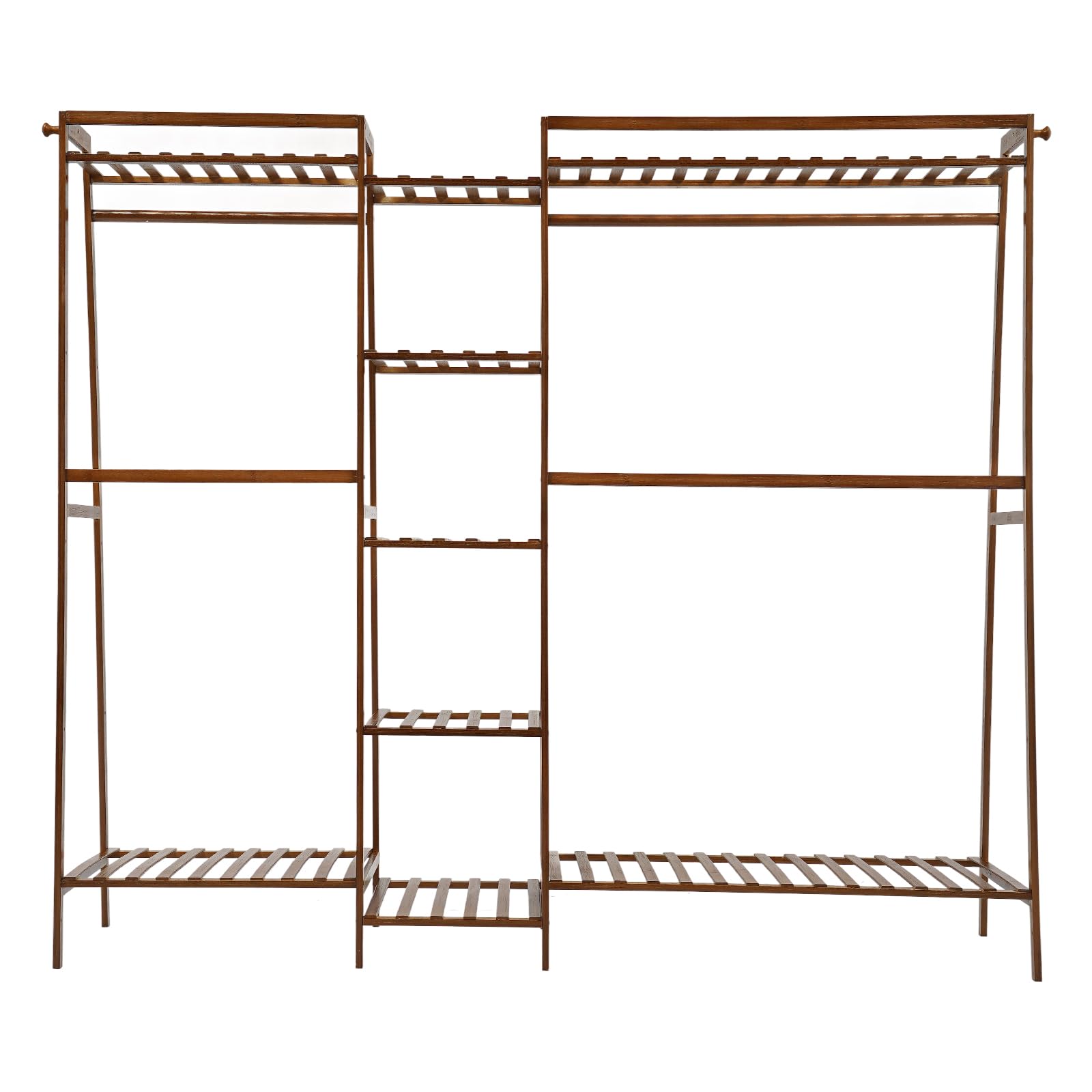 Appendiabiti in legno di bambù, 160 x 40 x 140 cm, con ripiano, multifunzione, per camera da letto, con 9 ripiani, 2 aste appendiabiti