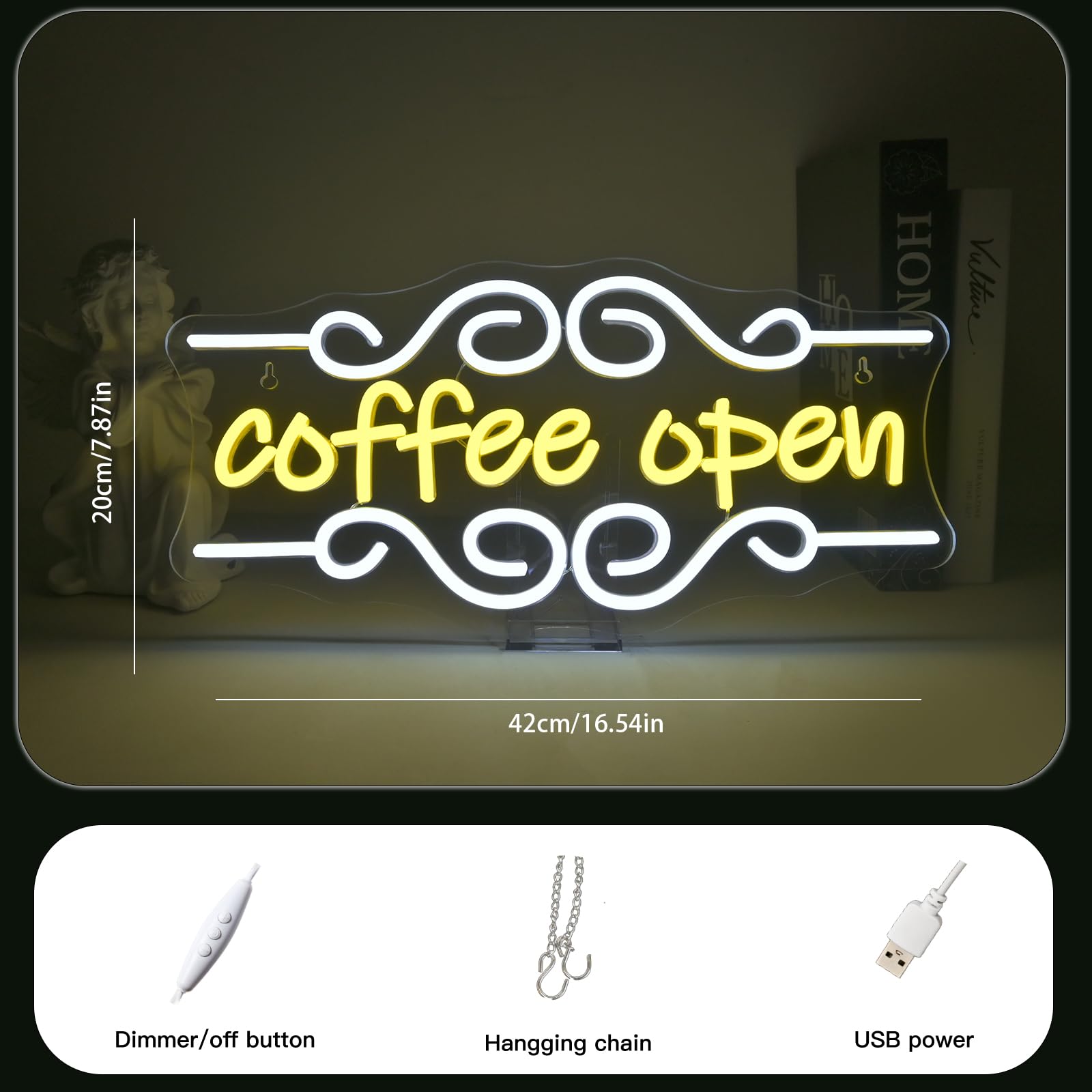 VYXIN Coffee Open Neon Light Sign,Open Neon Sign,Coffee Led Signs Suitable For Decorating Places Such As Cafe,CoffeeShop,Restaurant,Drink Bar,Coffee's Station - Image 4