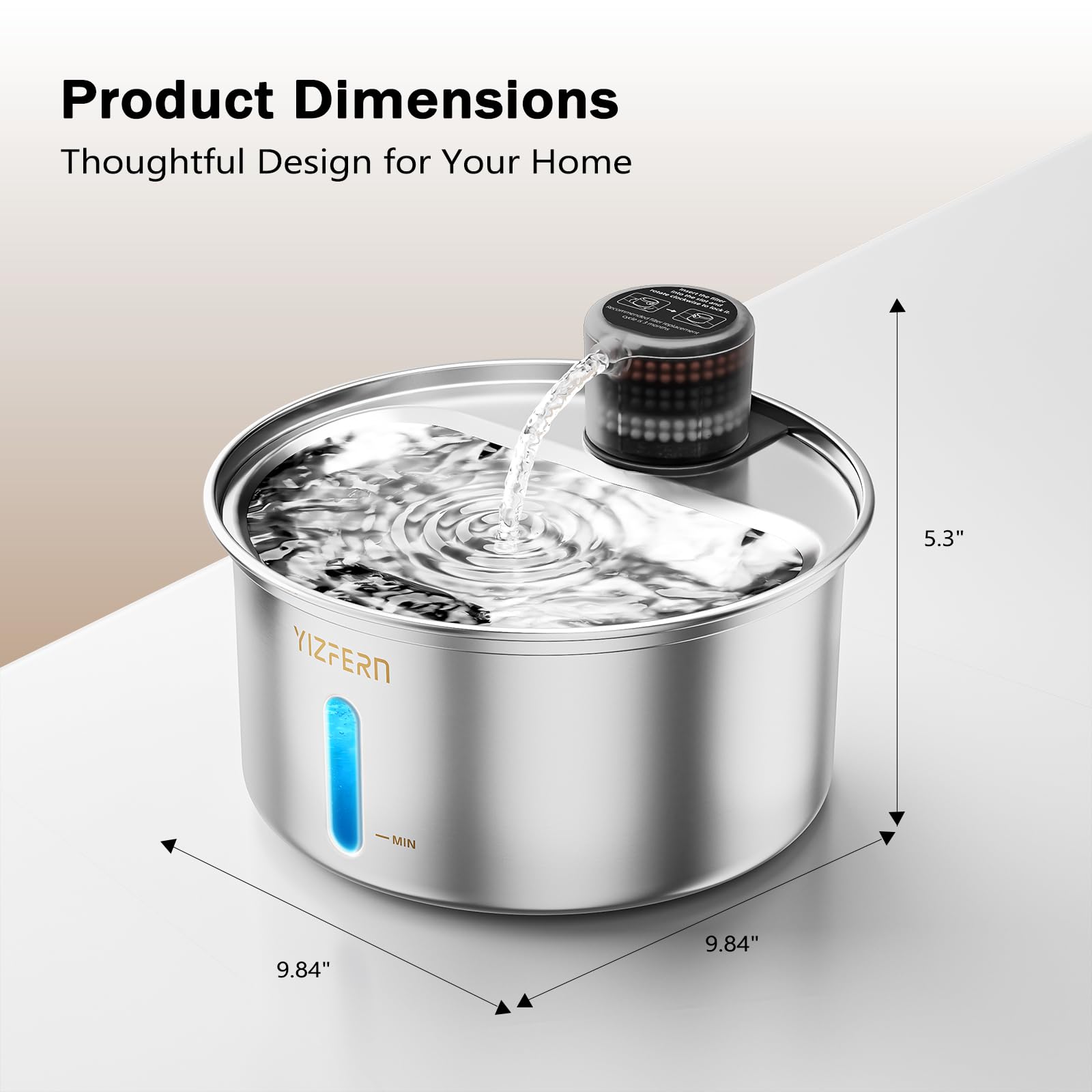 Cat Water Fountain Stainless Steel 108oz/3.2L Upgrade Dual-Filtration Pet Water Fountain for Cats Indoor, Ultra Quiet Dog Water Bowls Dispenser for Drinking, Automatic Cat Watering Supplies (White) - image 8