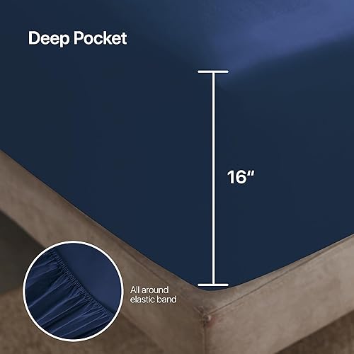 Miniatura 5 de NATUREFIELD Juego de sábanas de tamaño matrimonial (4 piezas), 100% rayón derivado del bambú, sábanas refrescantes con bolsillos profundos