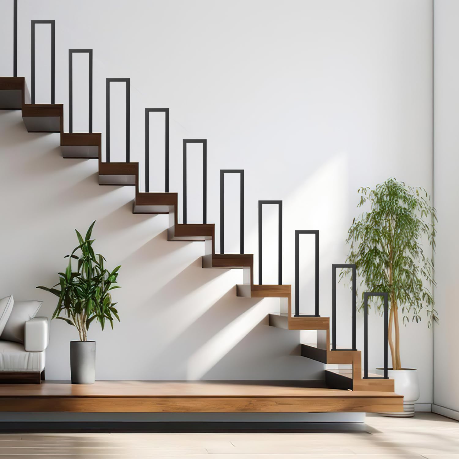 Barandilla para escaleras, barandilla negra en forma de U de 85 cm, pasamanos metálico, barandilla para escaleras con tubo cuadrado para lofts, villas y apartamentos, placas base conectadas