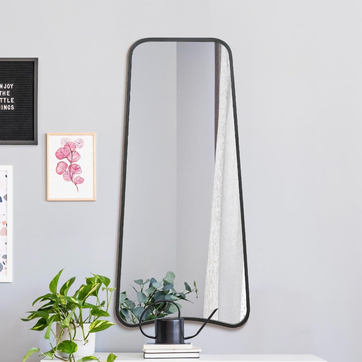 Mirroroutlet The Coartans New Black Metal Isoscelles Trapezoid Shape Framed Wall Mirror 122Cm X 58Cm from B&Q