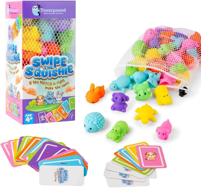 Unsurpassed Swipe the Squishie - 36 Squishies Sensory Speed Game for Kids 4–8 | Fast-Paced Family Matching Car