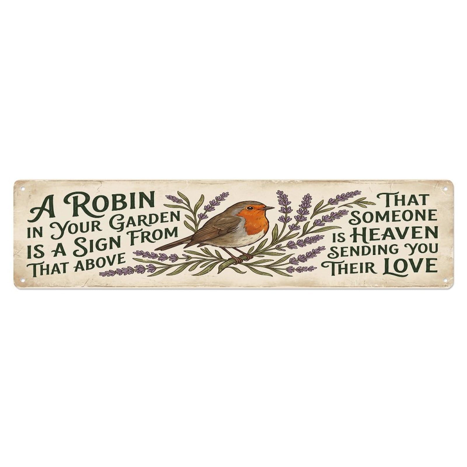 Olhnbad 4X16inch(10X40cm) European Robin Heaven Love Lavender Metal Tin Sign