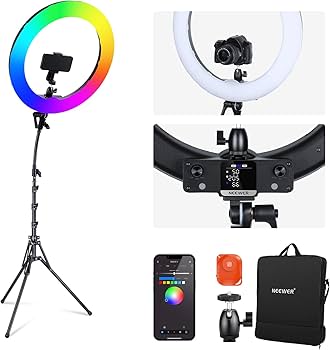 Amazon | NEEWER 18インチRGB LEDリングライト ライトスタンド付属 APP