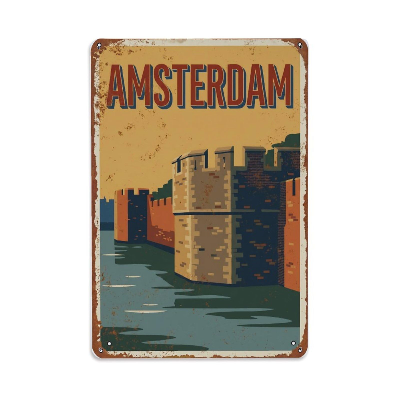 Vintage Travel Rampart Netherlands Defensive Metal Tin Sign Plaque Wall Decor for Cafe, Club Bar, Office, Home Garden Metal Poster 8x12Inch