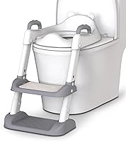 HBTower Adjustable Potty Training Seat with Step Stool Ladder, Splash Guard, Anti-Slip Steps & Soft Cushion for Toddlers Boys Girls (Grey)