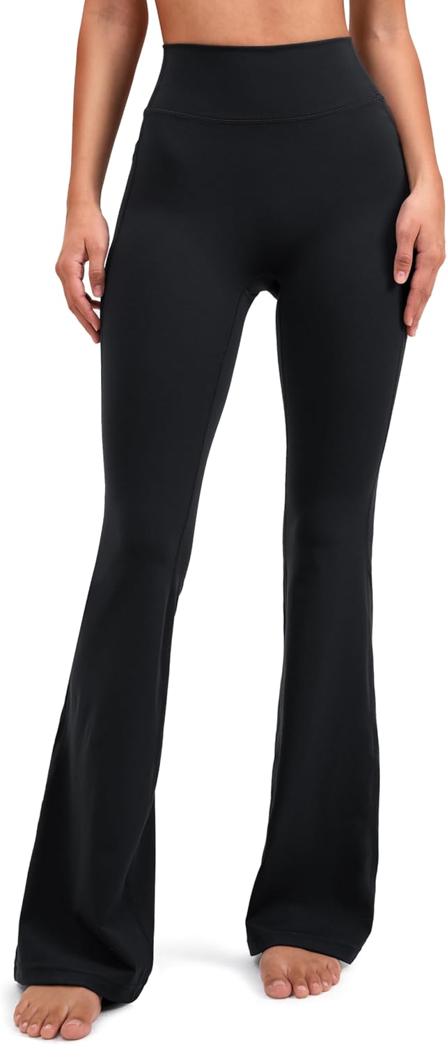 YUNOGA Flare Leggings for Women with Pockets 32" Inseam High Waisted No Front Seam Buttery Soft Gym Yoga Pants - Image 2
