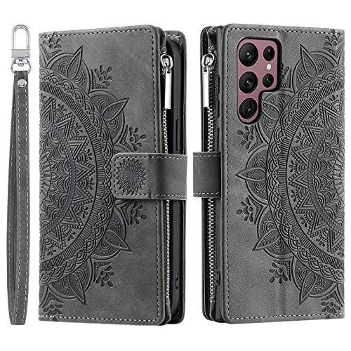 Étui pour Samsung Galaxy S25 Ultra gris à motif floral idéal pour vos sorties