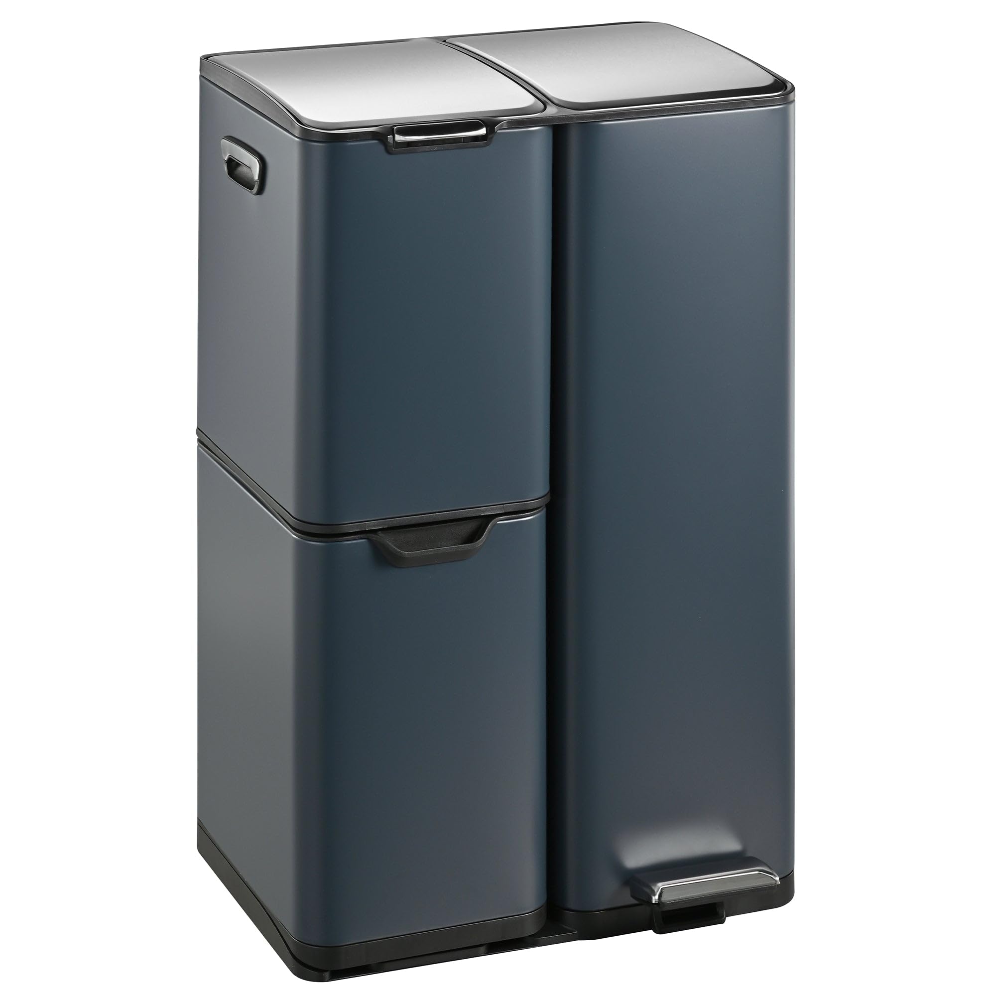 KITCHEN MOVE Poubelle de cuisine à pédale tri sélectif recyclage 60L(13+17+30L) HAJA en acier Inox Gris avec seau