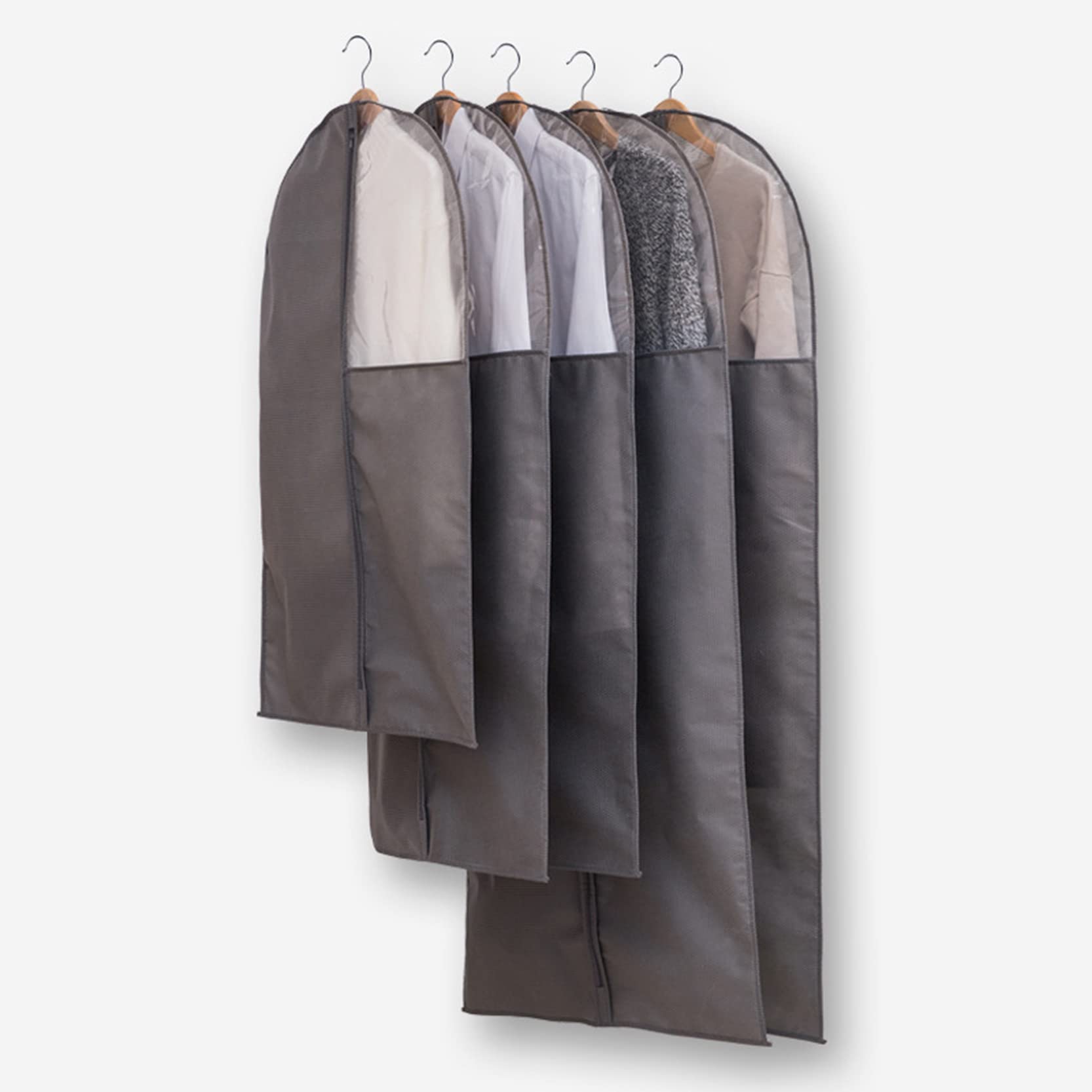 Fundas de Ropa Transpirables con Cremallera ，Fundas para Bolsas de Ropa no Tejidas Suaves 6 Piezas,Bolsa de Traje para Tela de Almacenamiento con Ventana de PVC Transparente,Grey-60x110cm