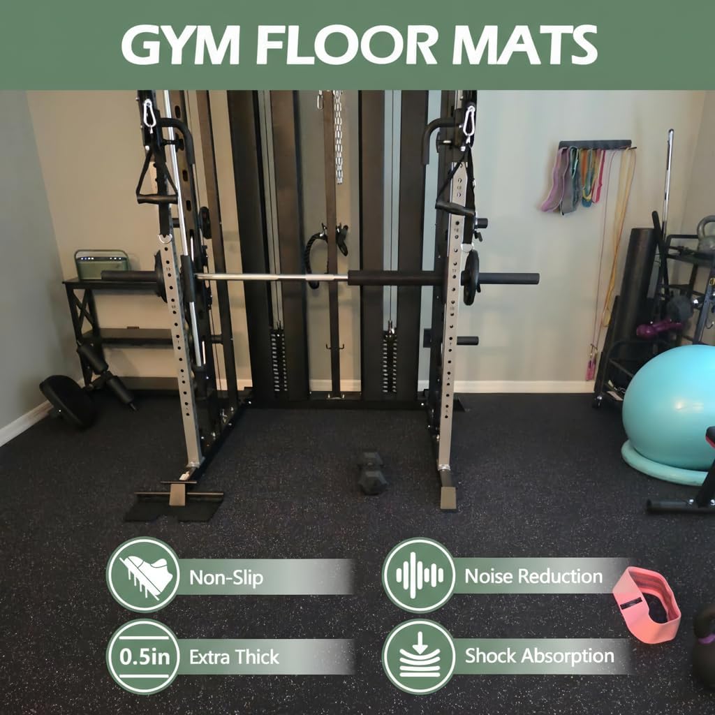 Interlocking Rubber Gym Mats 24 Sq Ft Heavy Duty Exercise Flooring for Home Gym, Weightlifting, Yoga, Playroom - Dual-Layer Non-Slip Noise Reducing Floor Protection Tiles