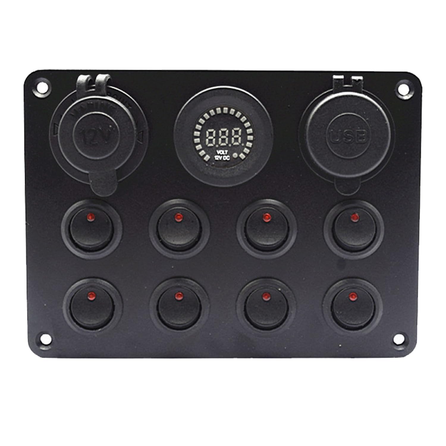 Riloer 8 Gang Switch Panel with 4.2A Dual USB Charger Waterproof Toggle Switches Cigarette Socket Panel for RV Marine Boat Car Vehicles Truck 12-24V, Red Light