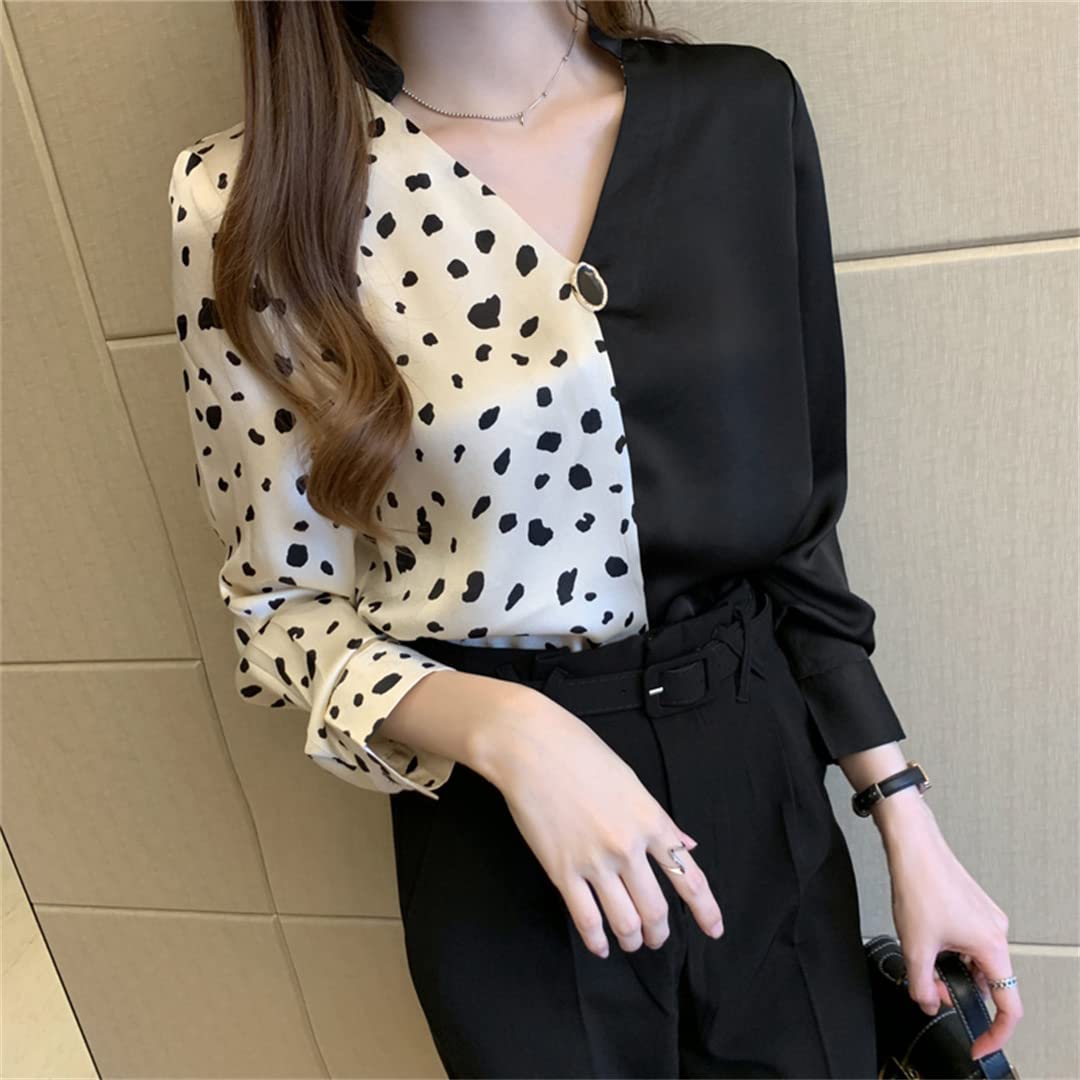Camicie da Donna con Scollo a V a Maniche Lunghe Camicette in Chiffon con Stampa Asimmetrica Top Vintage da Donna