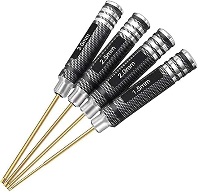 4pcs 1.5mm 2.0mm 2.5mm 3.0mm Hex Screw Driver Set Titanium Hexagon Screwdriver Wrench Tool Kit for Multi-Axis FPV Racing Drone RC Quadcopter Helicopter Car Models 