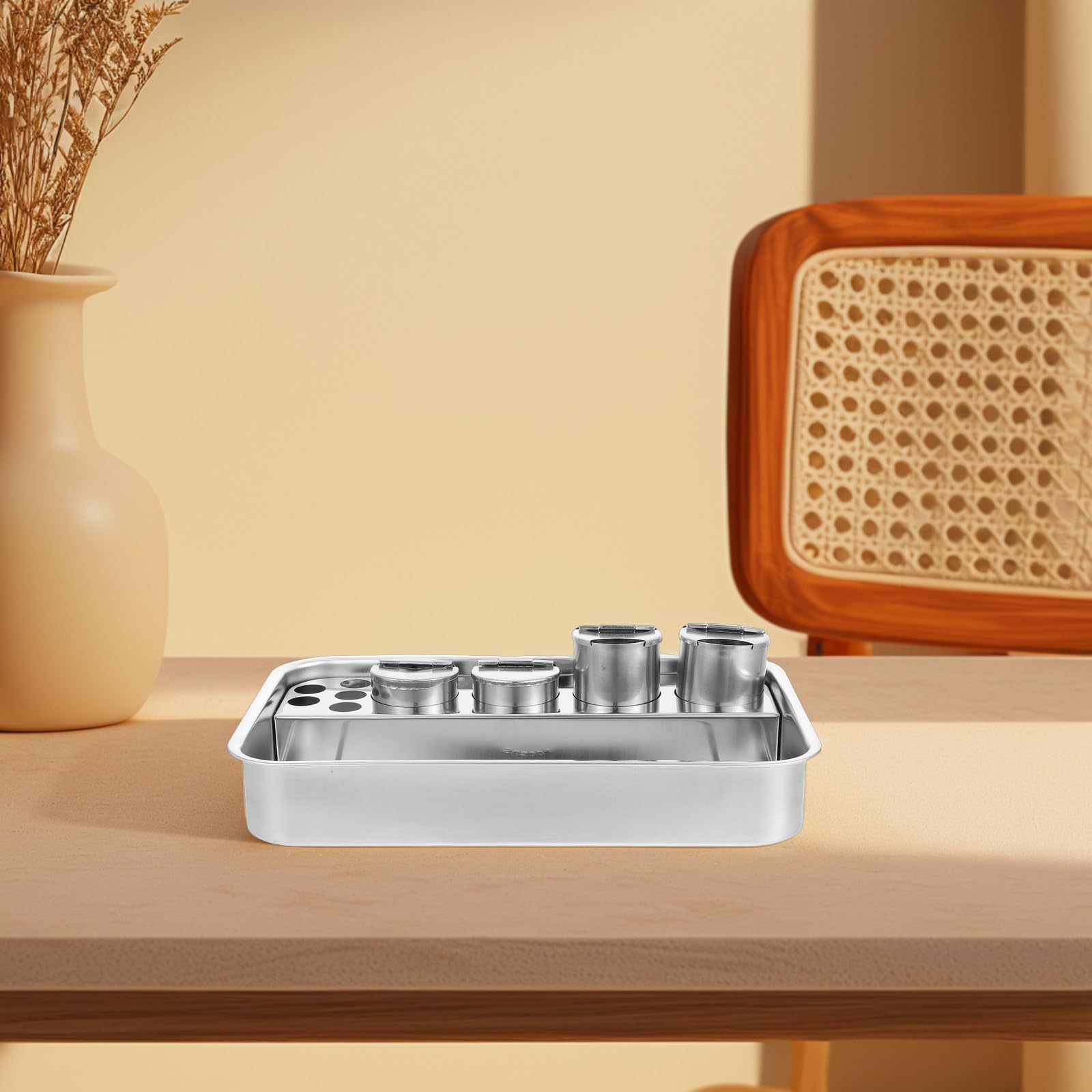 Veemoon Bandeja de Acero Inoxidable Rectangular para Cuidado Hogar y Clínicas, Capacidad Grande, Fácil de Limpiar y Multiuso para Instrumentos Médicos
