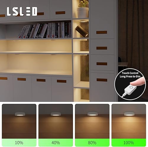 Miniatura 4 de Luces LED de disco con cable, regulables debajo del gabinete, carcasa de aluminio con interruptor táctil, paquete de 3 unidades de 9 W 3000 K blanco