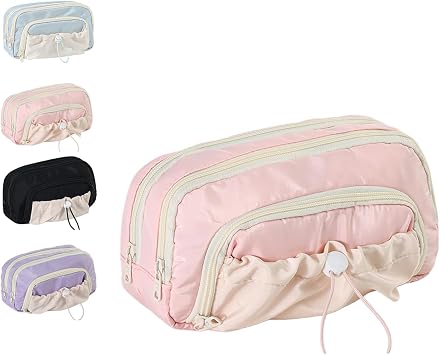 Cute Aesthetic Pencil Case, Kawaii Waterproof Drawstring Pen Pouch with Rosy Posy Pens, High Capacity School Supplies for Students, Girls Stationery Storage Bag
