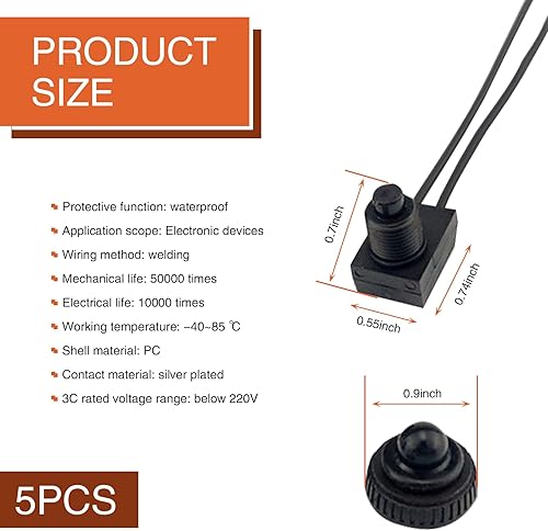 Miniatura 2 de 5 interruptores de luz de alarma para automóvil, contacto de cobre, un solo polo, diseño de reinicio automático, botón iluminado, interruptor