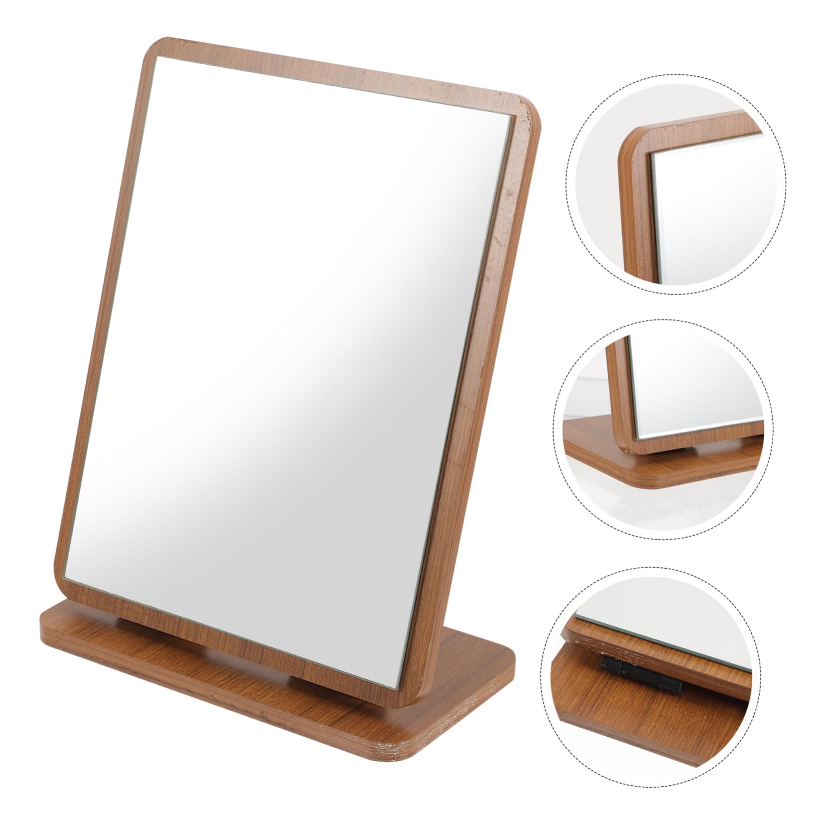 PRETYZOOM Espejo de Maquillaje de Madera Marrón para Tocador Ajuste de Ángulo, Diseño Elegante y Funcional para Cuidado Facial en Dormitorio o Baño