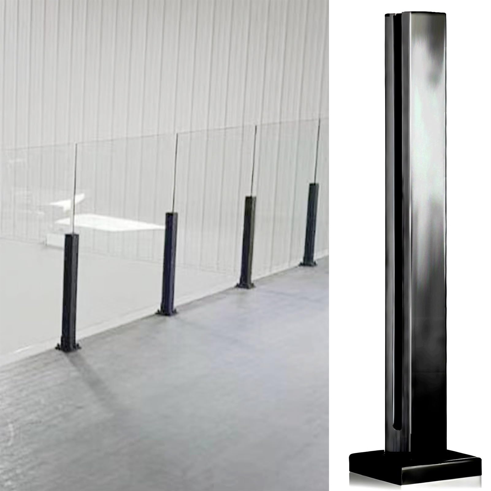Tige garde-corps verre inox 304 noir mat, design minimaliste de 65 cm
