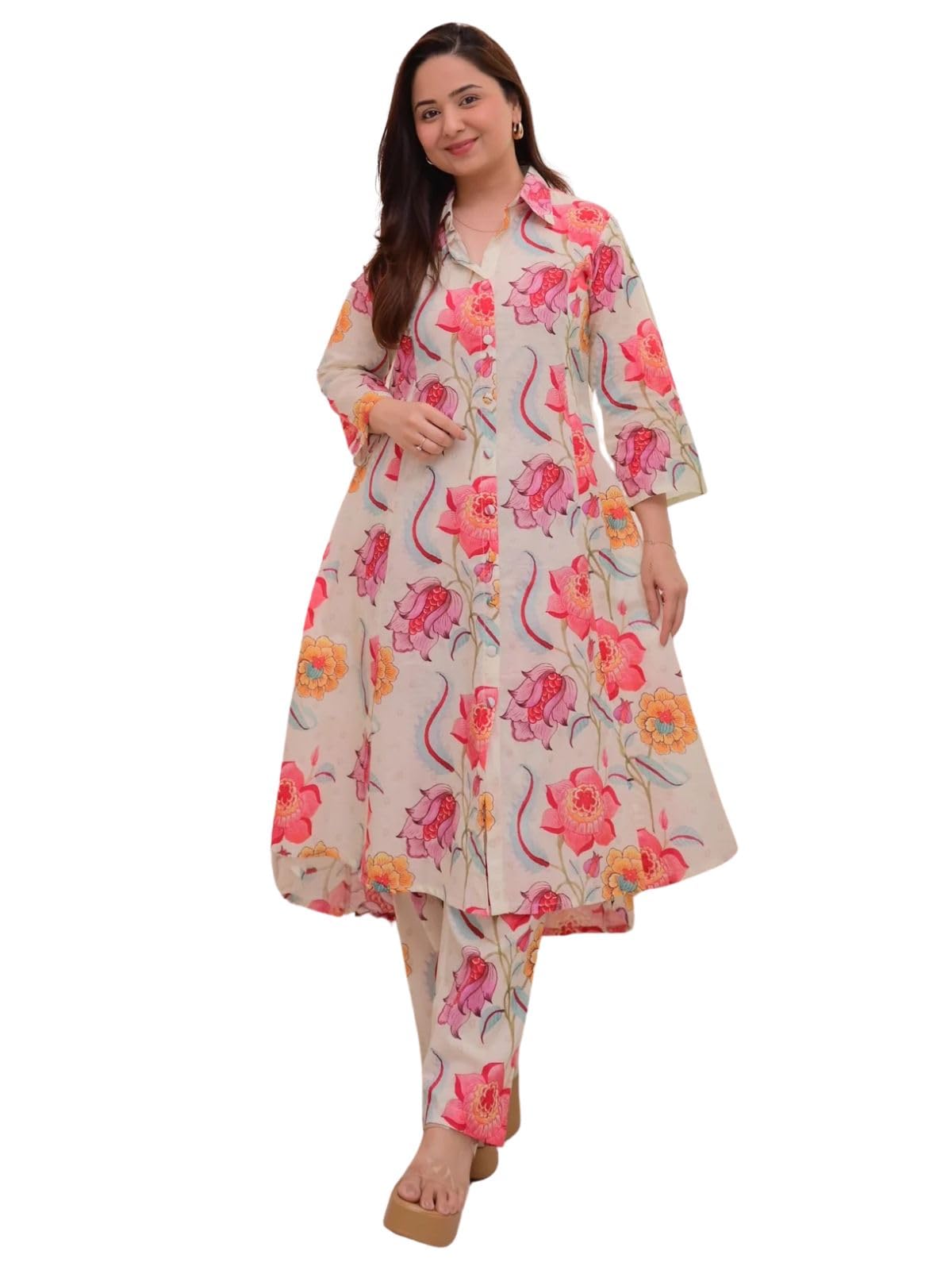 Leriya FashionAnarkali Kurta-Set for Women – Viscose Rayon Printed Kurta & Straight Pant | Festive Ethnic Indian Traditional Outfit for Functions & Puja