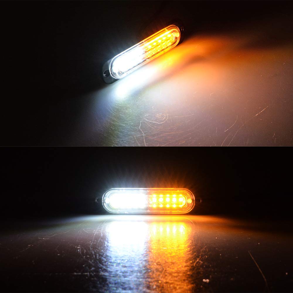 Universal Super Bright Car Truck Warning Hazard Caution Emergency Construction Beacon Flash Strobe Light Bar (10-LED, White Amber, 2Pcs)