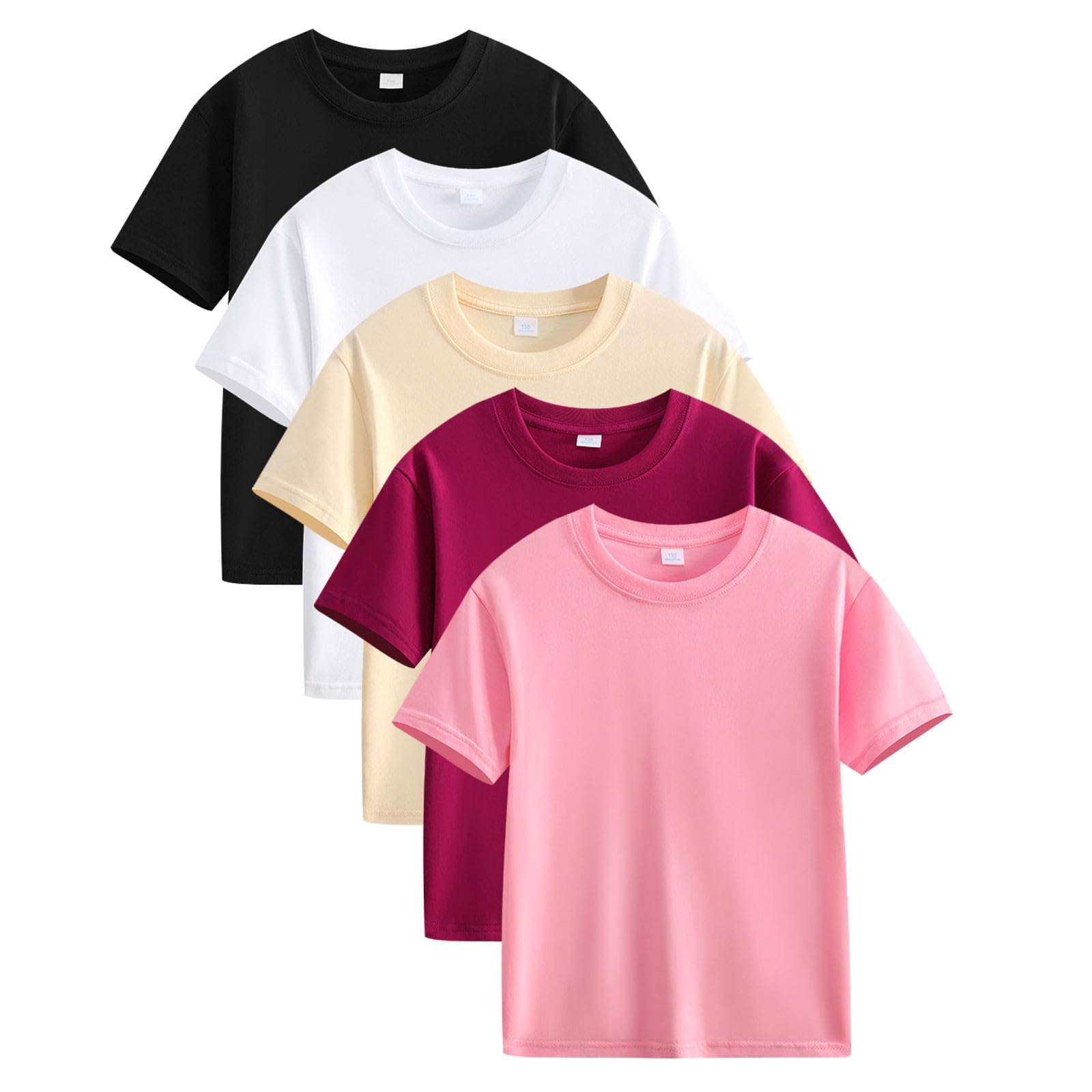 Camiseta Blanca Niño,5 Piezas Camisetas Deportiva de Manga Corta para Niños y Niñas Camisetas Algodón Verano Tops de Moda para Uso Diario Originales Camiseta Niños Ropa Niño 2-12 Años