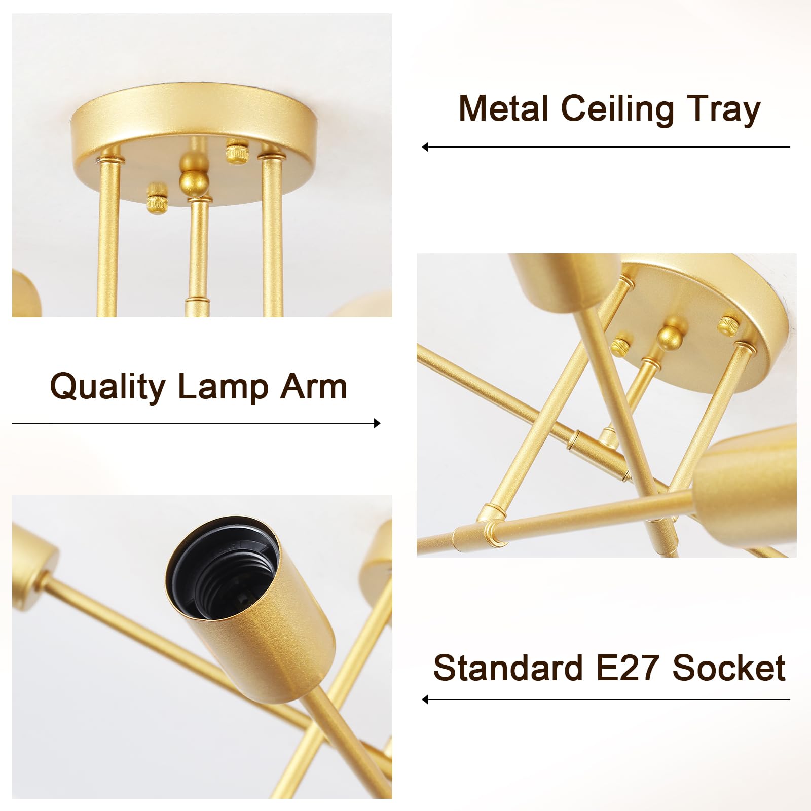 LWYTJO Gold Ceiling Lights Living Room, 6-Lights Sputnik Ceiling Light - Image 2