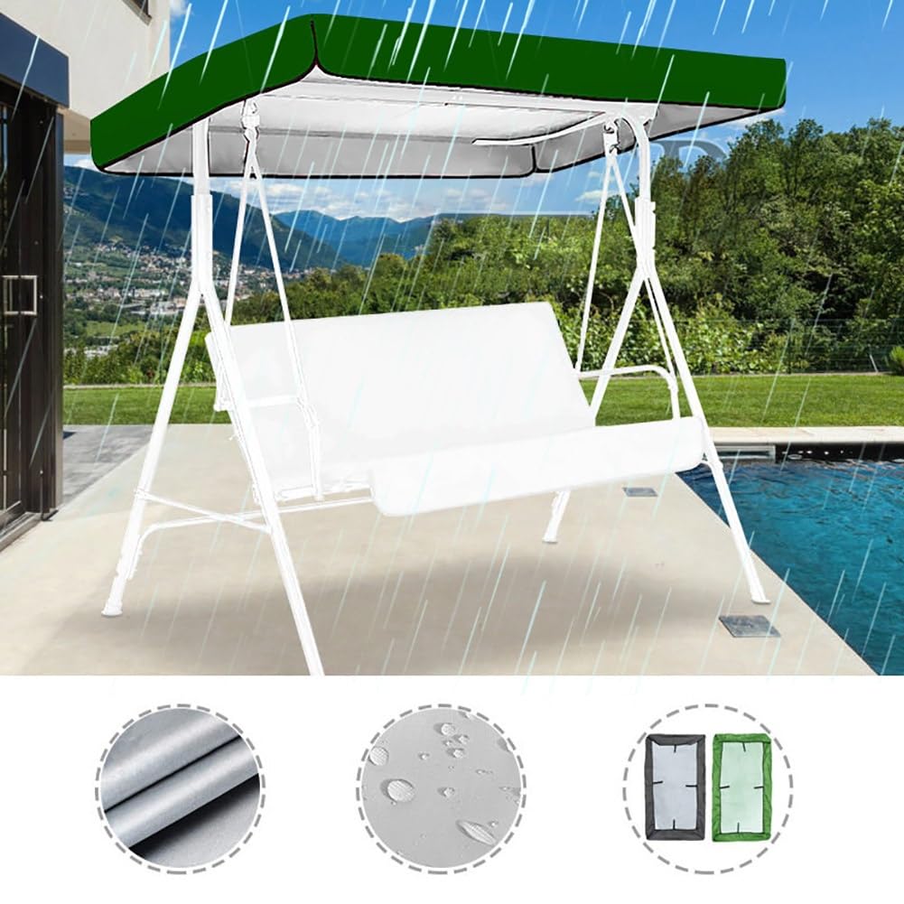 Copertura di ricambio per columpio, Tettuccio impermeabile 190T per dondolo da giardino, Telo Superiore per Sedia a Dondolo da Giardino a 2/3 Posti(Green,191x120x18/23cm)