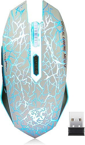 VEGCOO C10 Mouse inalámbrico para juegos, mouse recargable para juegos, ratones ópticos silenciosos con receptor USB de 2.4G, 3 DPI ajustables, 7