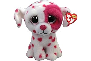TY Beanie Beau the White Valentine Dog with Hearts (6")