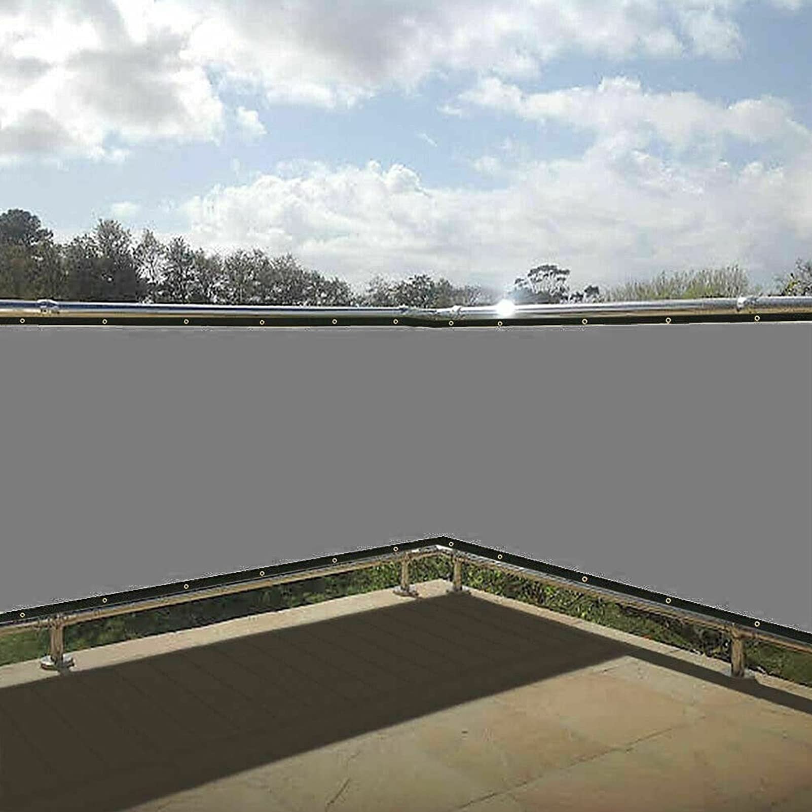 Jasnoszary 1 x 8 m, blokada UV, na zewnątrz, na balkon, do ogrodu i patio, z przelotkami, sznurkami i krawatami, idealna do ochrony prywatności
