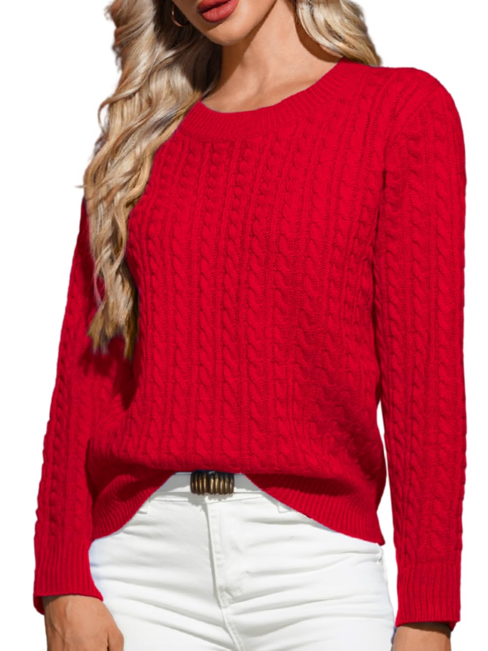 Womens Dressy Fitted Cable Knit Sweater Lightweight Soft Classic Casual Pullover Trendy Fall Outfits