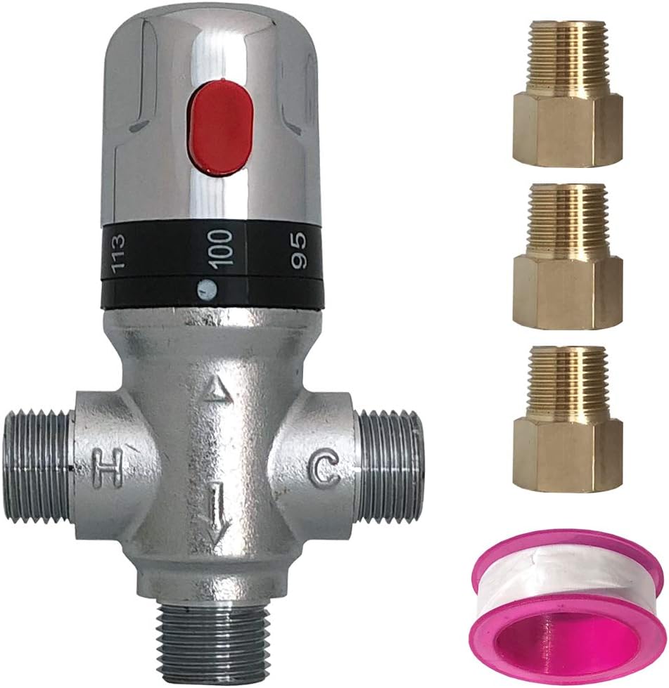 Three-way Thermostatic Mixing Valve,1/2NPT Connections,Solid Brass