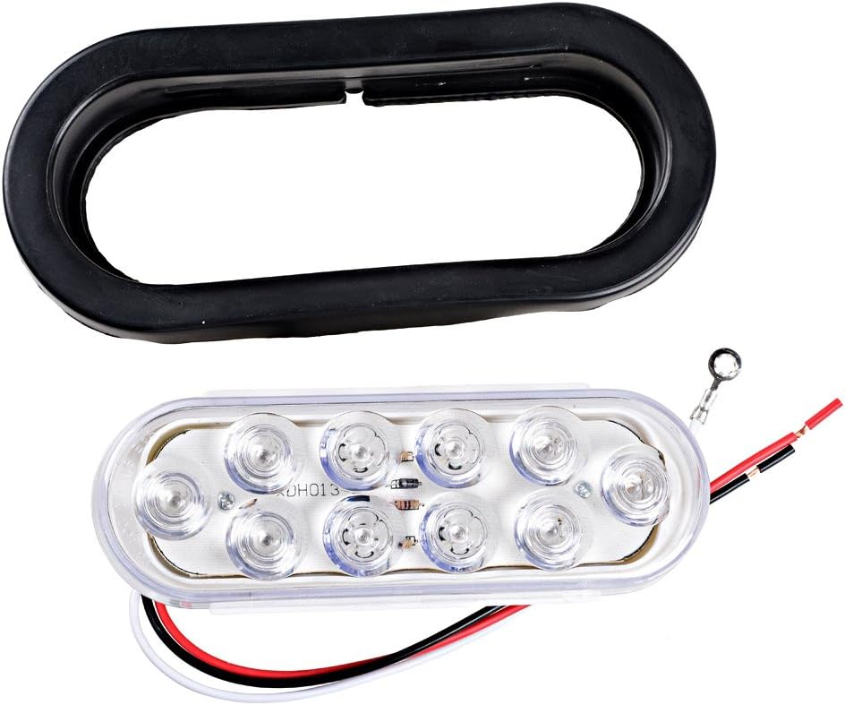 Astra Depot 4pcs Clear Lens Red Tail Light 6" Oval Oblong 10-LED Brake Stop Running Lamp Trailer Truck RV