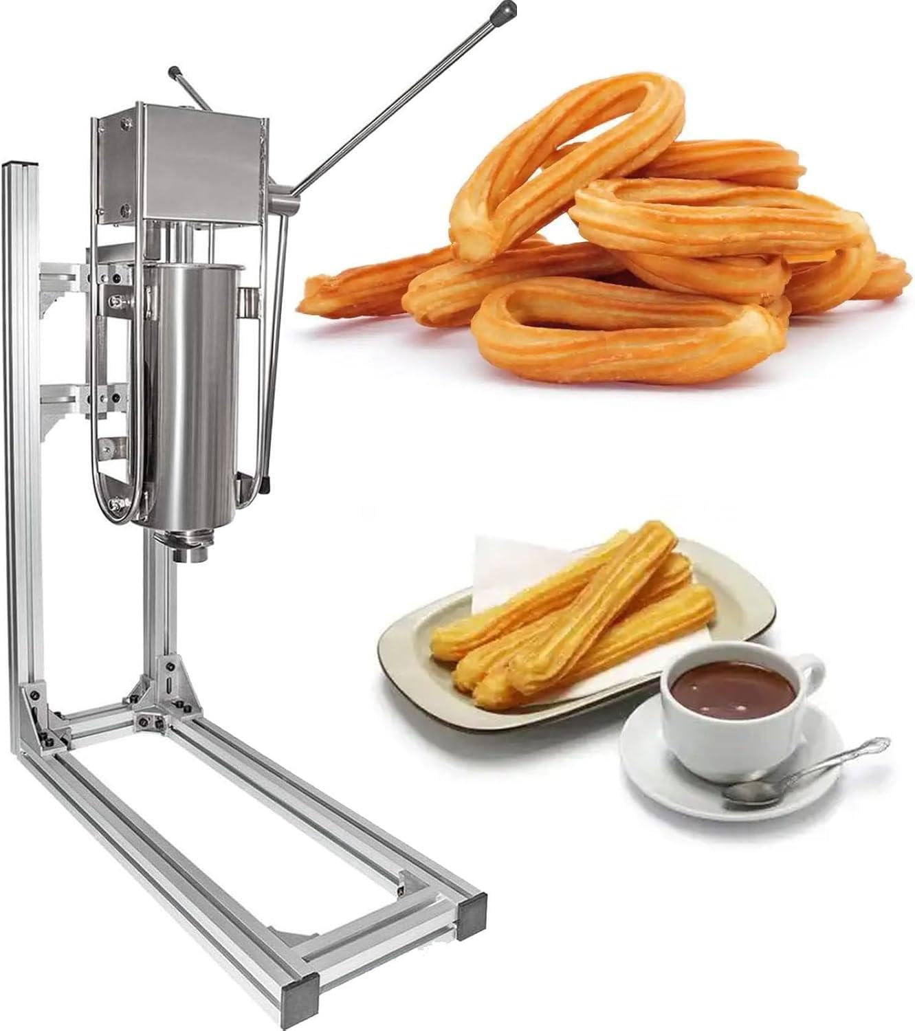 Maszyna do robienia churrosów, 5L/7L ze stali nierdzewnej, pionowa maszyna kuchenna do nadziewania czekoladą i karmelem, zawiera 6 dysz, komercyjna maszyna do robienia churrosów 7L