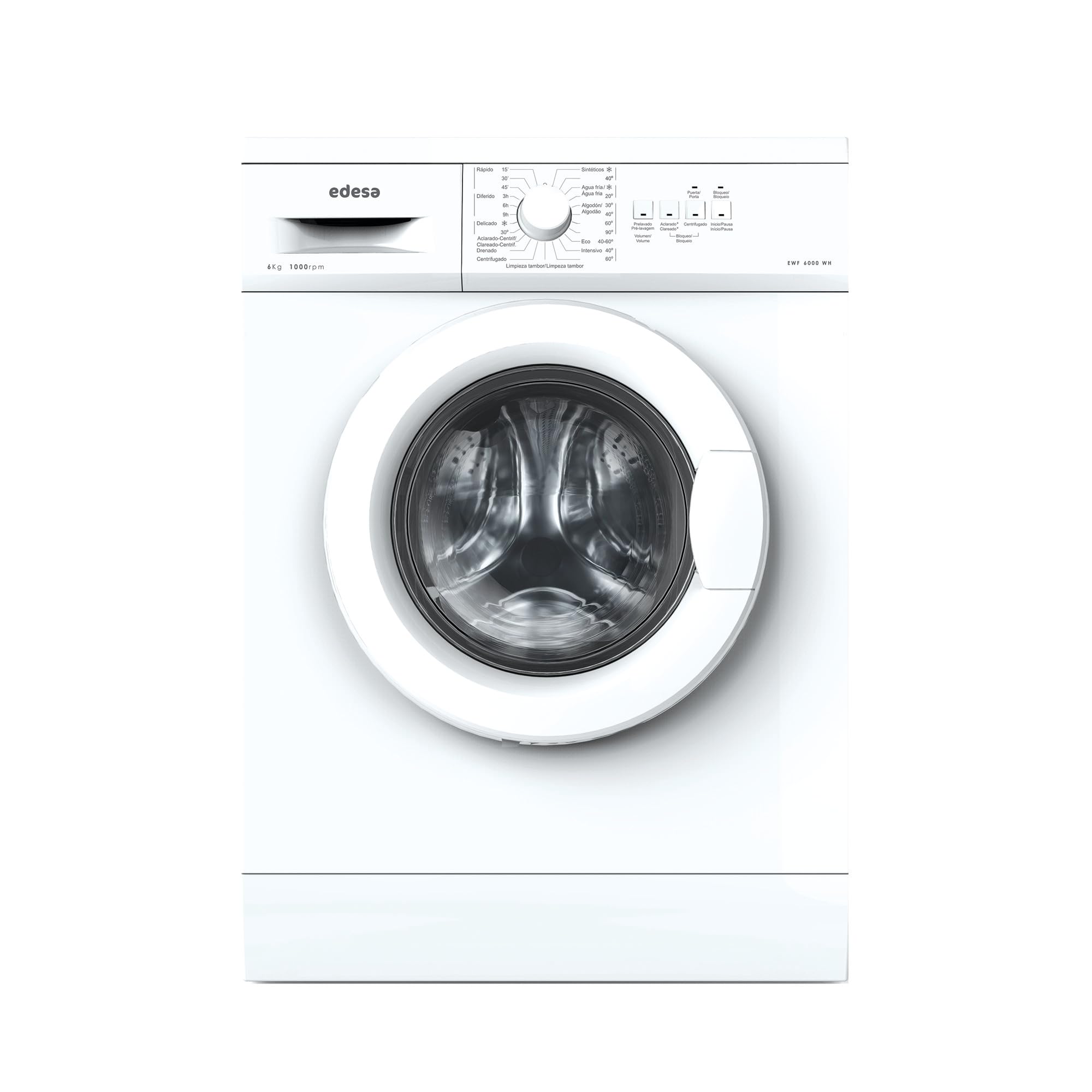 Edesa Lavadora Libre Instalación 6 KG EWF-6000 WH con Carga Frontal y 23 Programas de Lavado. Tecnología LED. Acabado en Blanco