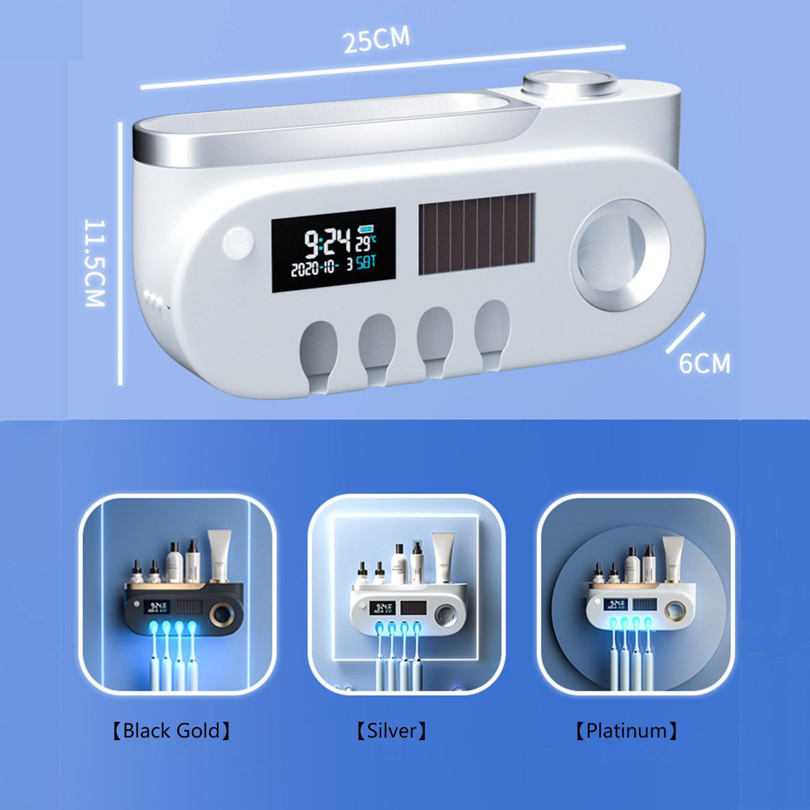 Smart Toothbrush Storage Rack Dispenser automatico di dentifricio in bagno,Gold