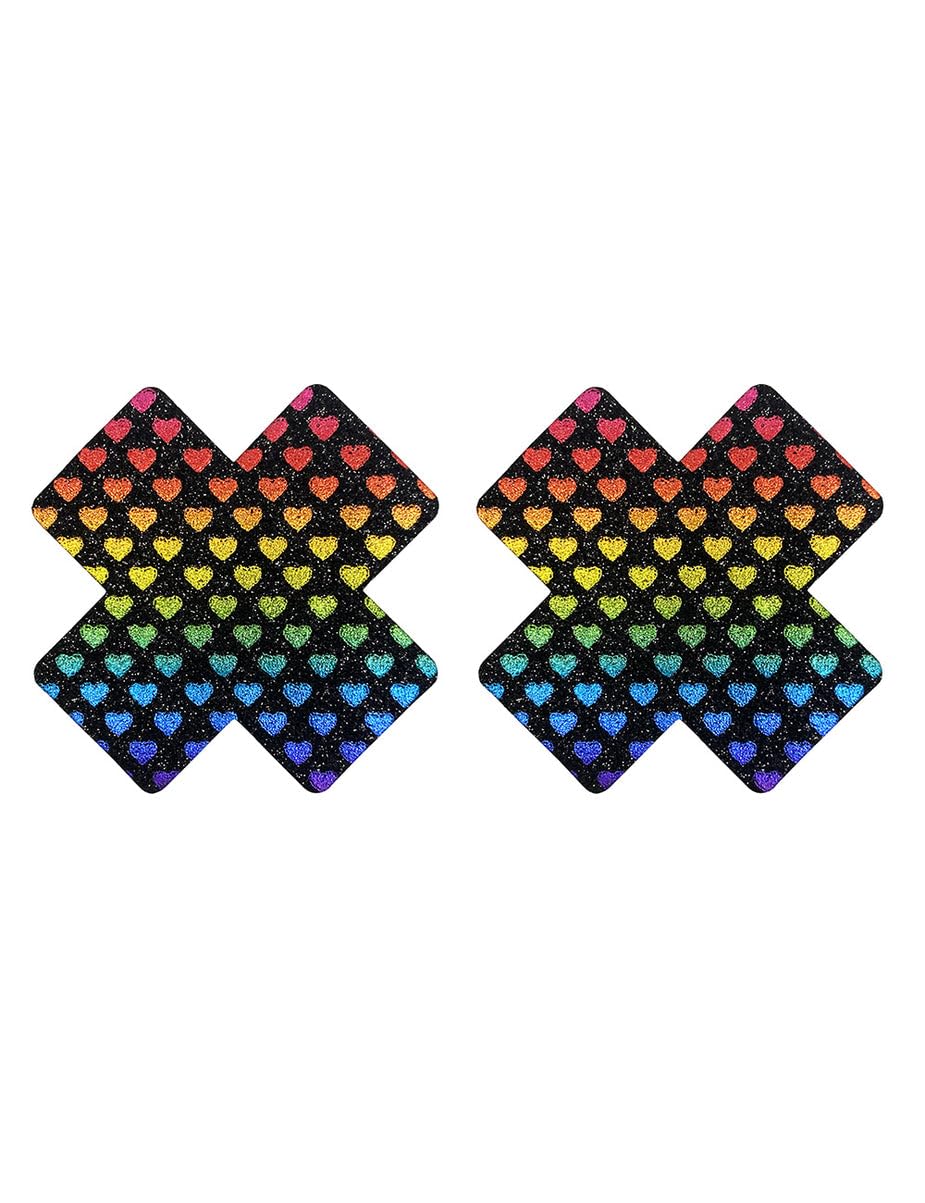 Cross Shape Pasties Covers With Colorful Hearts | Size : One size-image-18