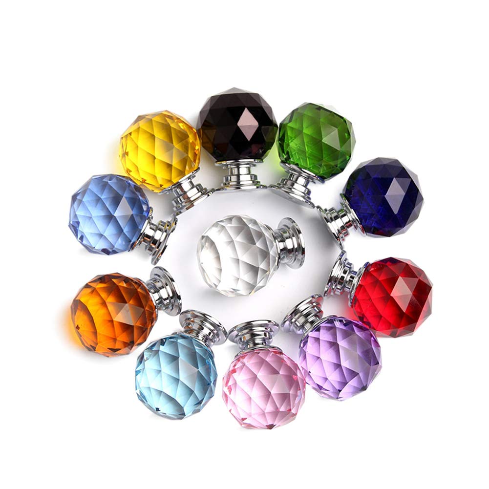 6 Pcs Round Diamond 30mm Orange Glass Crystal Cabinet Knobs-Cupboard Door Knobs/Crystal Drawer Pull Handles/Glass Dresser Knobs with 3 Kinds of Screws