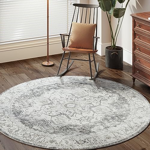 jinchan Kelda Round Rug 6ft Washable Area Rug Indoor Vintage