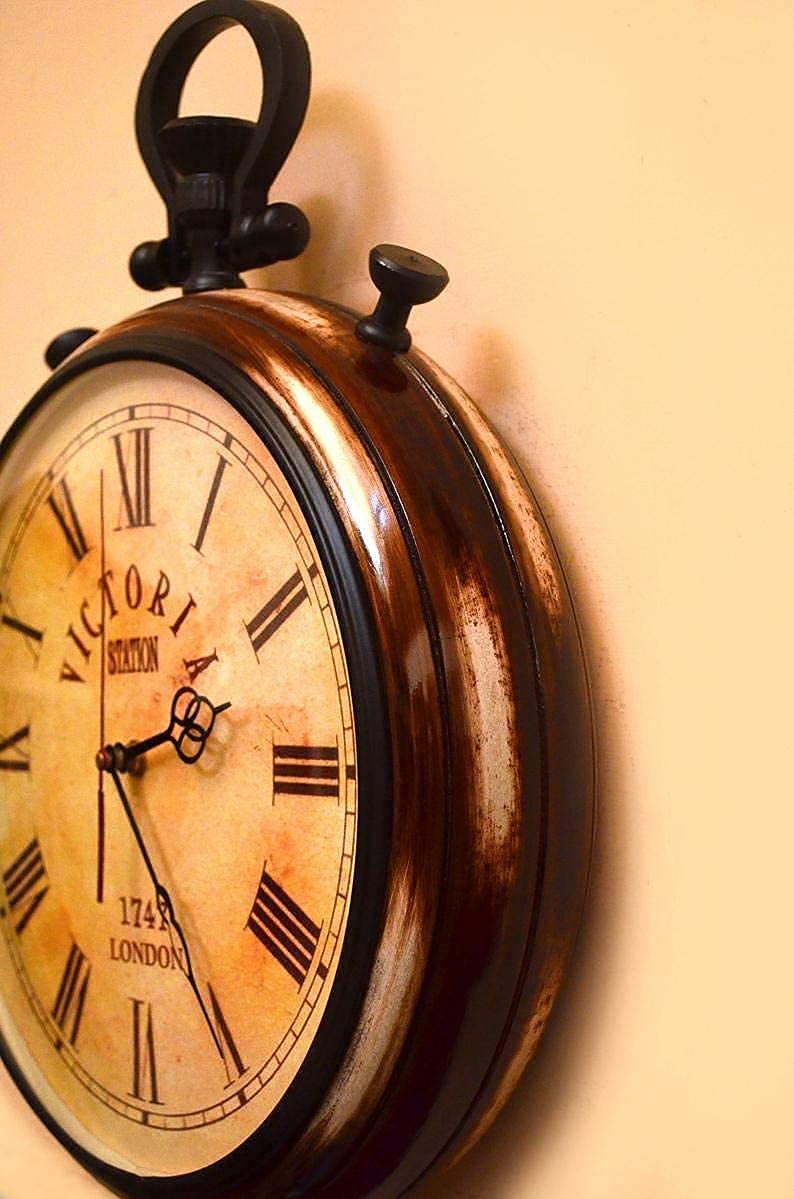 ®Vintage-Inspired Antique Wooden Wall Clock - 12” Silent Quartz Movement - Non-Ticking Round Clock with Handle for Home, Kitchen, Bedroom, Office - Easy to Read Classic Design - Battery Operated 3